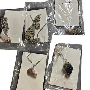 5pc Natural Stone Wire Wrapped Necklace Bundle Dalmatian Jasper Sodalite Quartz